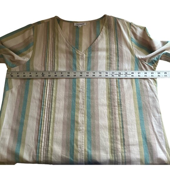 Serengeti XL 100% Cotton Striped Button-Front 3/4 Sleeve Shirt - Picture 7 of 8